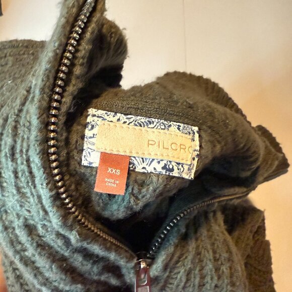 Pilcro Anthropologie Women XXS Chunky Knit Cardigan Sweater Full Zip Green Tunic - Picture 4 of 9